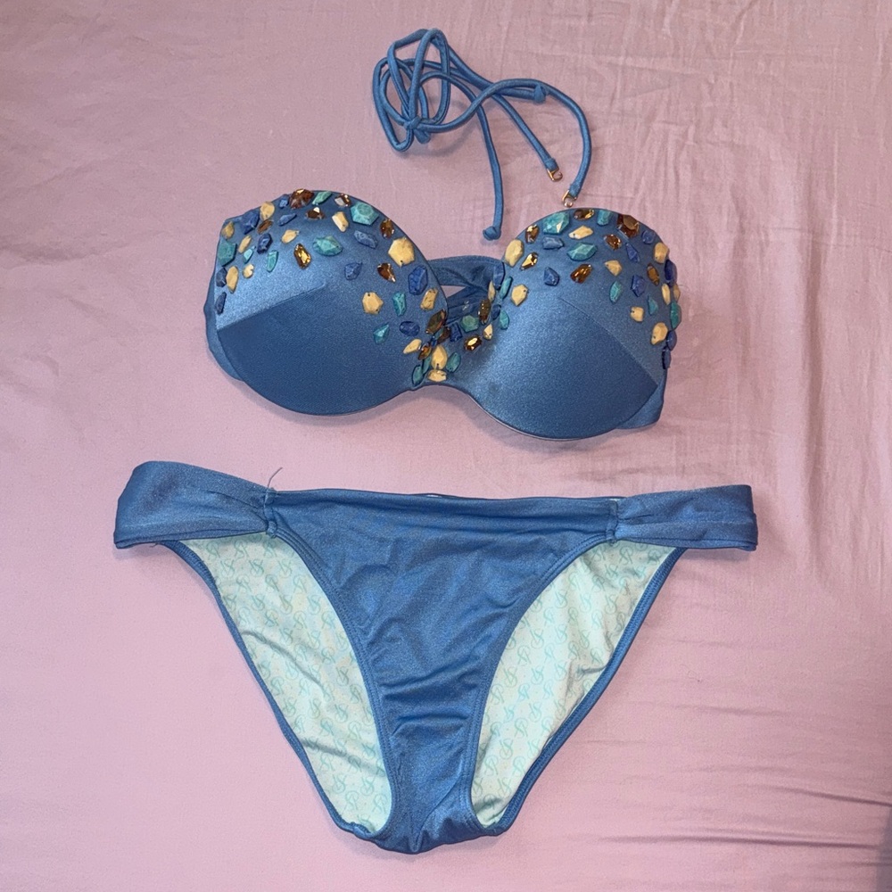 Victoria's Secret Blue Embellished Bikini Set
